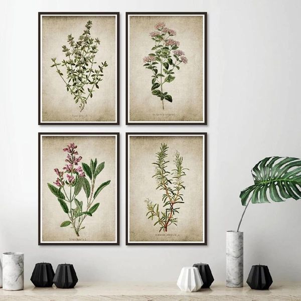 

wall stickers vintage poster art prints oregano rosemary thyme painting rustic picture farmhouse retro decor