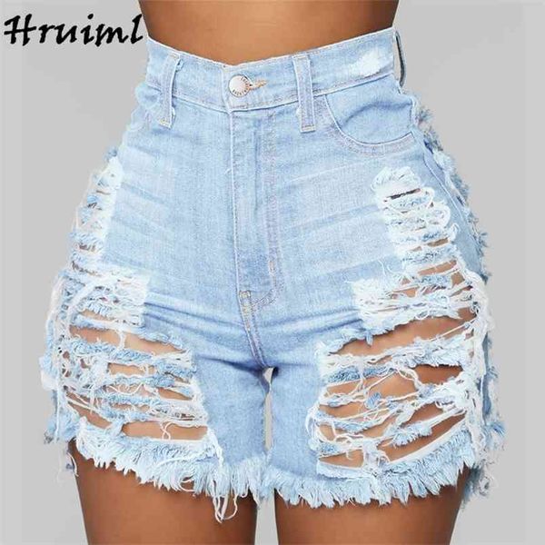 Personalizado denim shorts vintage magro desgastado para mulheres casual grande buraco venda moda cintura alta ropa para mujer 210513