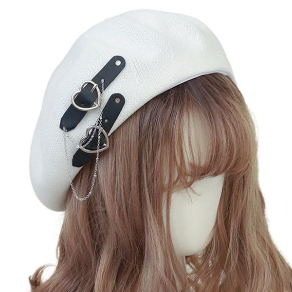 

beanies lolita girls heart buckle beanie jk hat sweet cool hair accessories fashion beret breathable preppy style