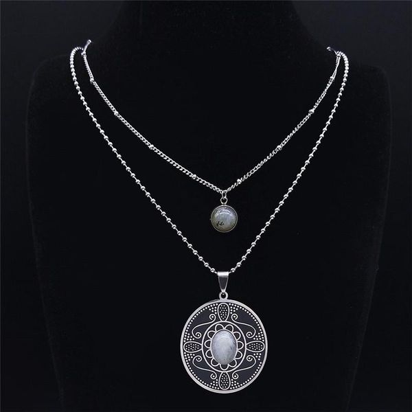 

flash stone stainlessÂ steel layered necklace women silver color boho charms jewelry bijou femme 2021 n3611s04 pendant necklaces