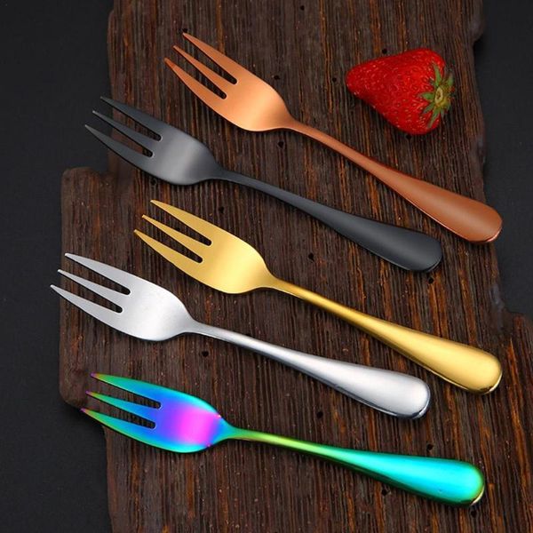 

forks 1pc tea set steel small fork gold fruit dessert for cake snack black salad mini party