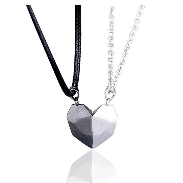 

pendant necklaces 2021 personality a pair of heart-shaped wishing stone couple heartbreak stitching necklace for women party accessories, Silver