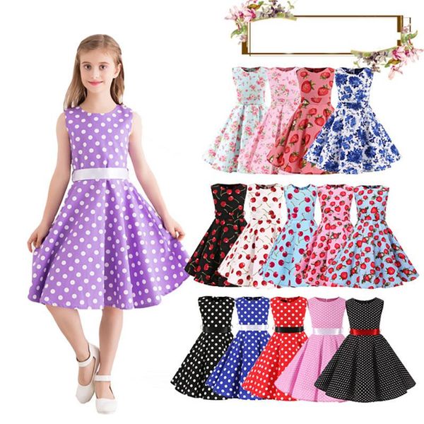 

girl's dresses summer girls dress vestidos longue de verano robe casual vintage fille kids bow children floral strawberry flower polka, Red;yellow