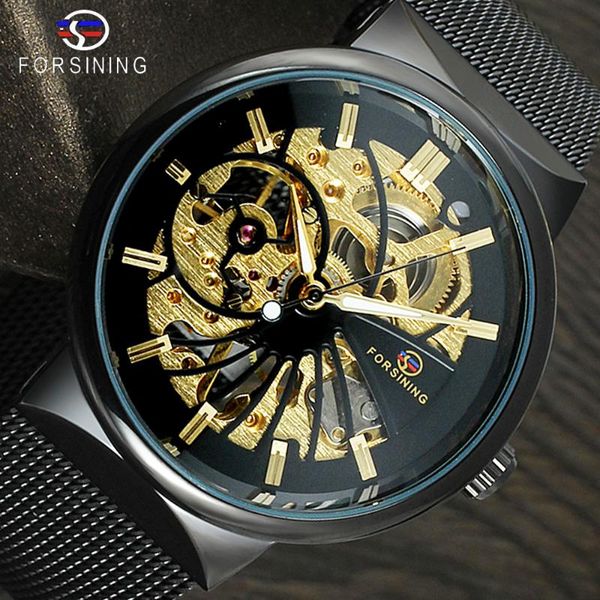 

Men's Watch Full Stainless Steel Transparent Automatic Mechanical Skeleton Steampunk Clock Men Relogio Masculino Wristwatches, Slivery;brown