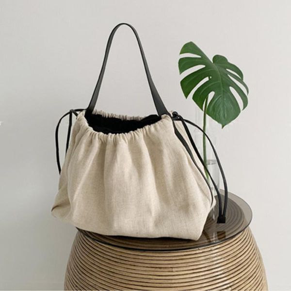 

evening bags women canvas shopping bag 2021 fashion drawstring linen cloth shoulder tote shopper travel