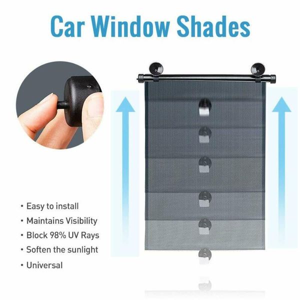 

car sunshade baby roller shades easy installation retractable roll side window sun 2pcs 40*60cm black