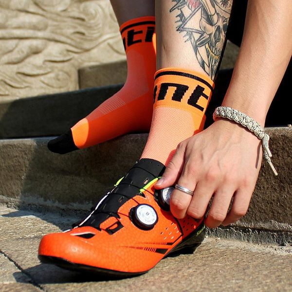 

sports socks santic cycling medium long tube men's and women's outdoor running compression multicolor, Black