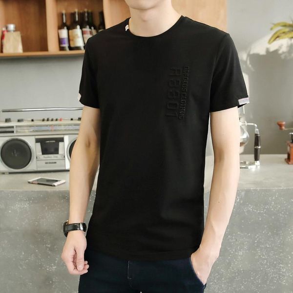 

10255- men's short sleeve round neck half t-shirts, White;black