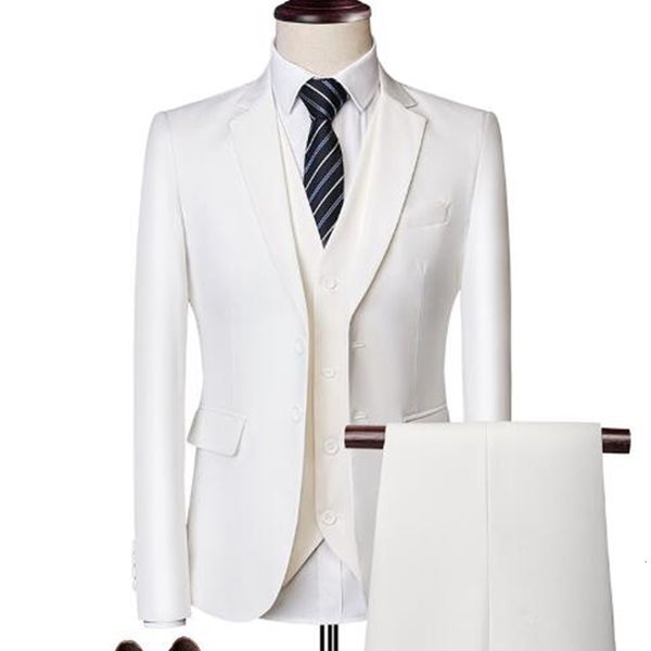 

men's suits & blazers suit men spring and autumn high-end custom business tuxedos three-piece multi-color boutique terno masculino, White;black