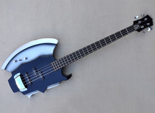 

left hand black 4 strings axe electric bass guitar with rosewood fretboard,chrome hardware,can be customized as request