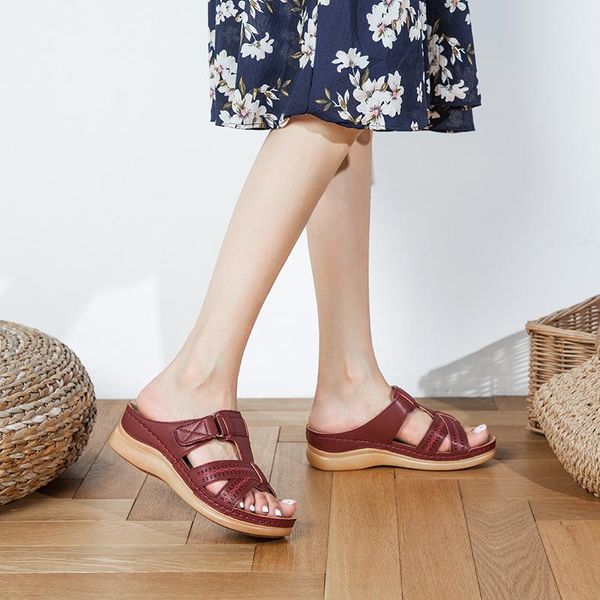 

female shoes on a wedge big size ladies' slippers 2021 flat slides scandals sewing pu basic fabric woman's sli, Black