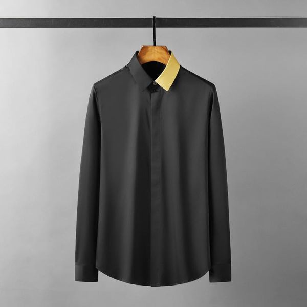 

men's casual shirts minglu tencel cotton male luxury long sleeve business mens dress fashion slim collar splicing man, White;black