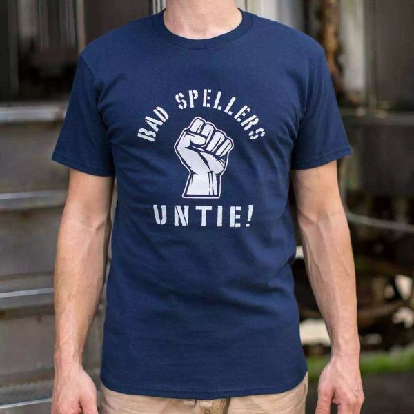 

bad spellers untie t-shirt | short sleeve graphic tee, White;black