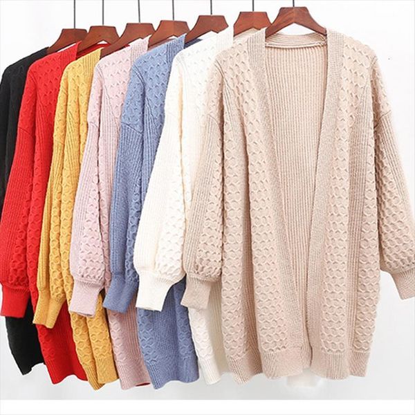 

casual long section womens open women sweater spring and autumn loose knit cardigan coat female korean version of thick, White;black