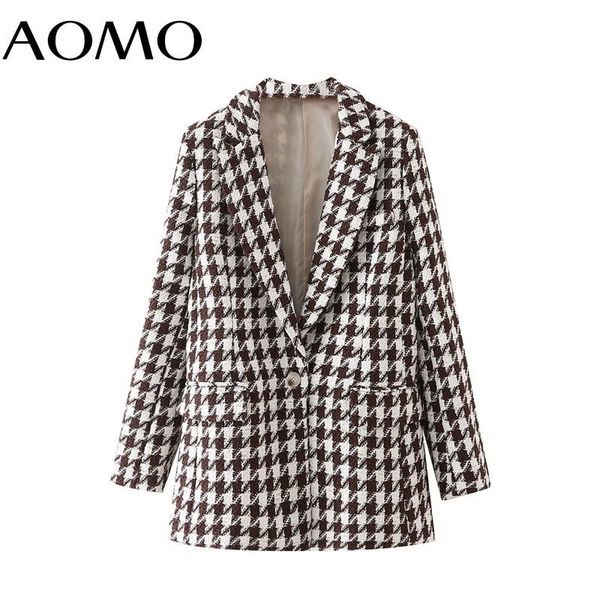 

women's suits & blazers aomo women 2021 autumn winter houndstooth tweed coat vintage long sleeve office lady outerwear chic da53a, White;black