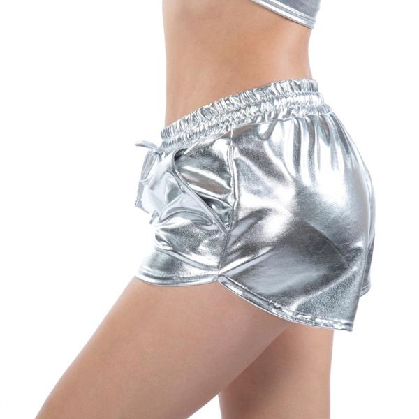

women's shorts women faux panty glossy metallic rave dance leather short trousers black red silver golden high waist pants, White;black