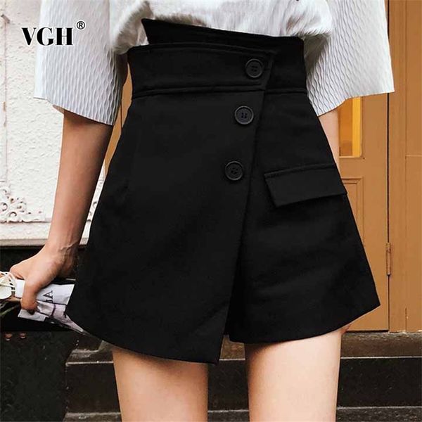 

black irregular short for women high waist patchwork button straight shorts females summer fashion clothing stylish 210531, White;black