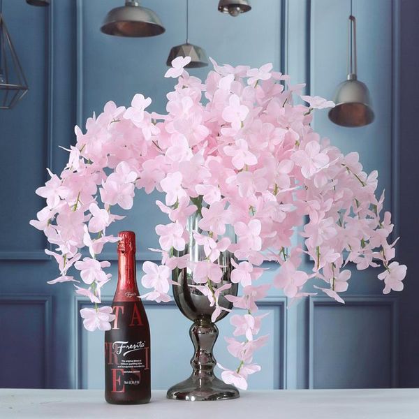 

4pc artificial flowers string hydrangea vine home ceiling hanging decoration wedding background flower wall layout rattan decorative & wreat