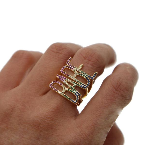 

wedding rings 2021 lastest fashion personality rainbow cubic zircons letter babe for lover anniversary gifts trendy punk finger jewelry, Slivery;golden