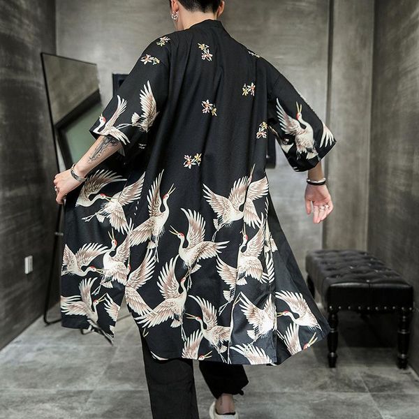 Plus Size 5XL Yukata Haori Uomini Giapponese Long Kimono Cardigan Samurai Costume Abbigliamento Abbigliamento Nightwear Giacca abito etnico