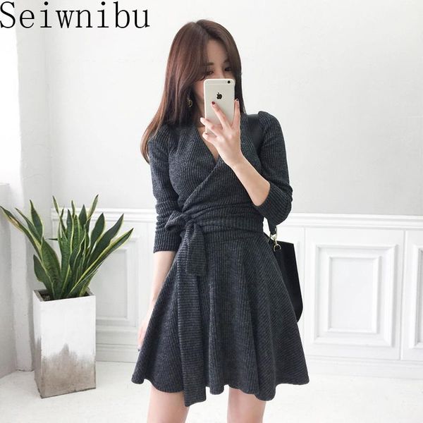 

fashion women arrival casual bouncy knit mini dress temperament elegant vintage sweet comfortable soft warm a-line dresses, Black;gray