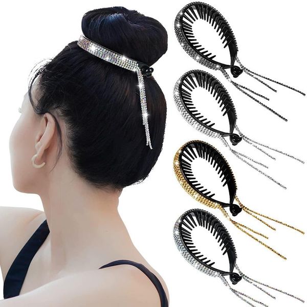 

hair clips & barrettes glitter rhinestone claw nest expanding bun chignon twist holder jaw accessories for women, Golden;silver