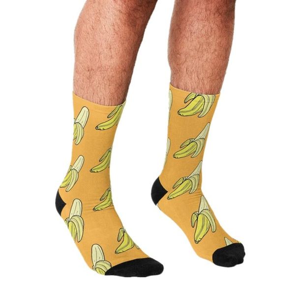 

men's socks 2021 funny cartoon banana pattern printed hip hop men happy cute boys street style crazy for, Black