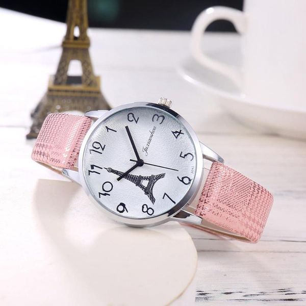 

wristwatches eiffel tower women's fashion creative watches 2021 simple number quartz leather watch for girls casual ladies, Slivery;brown