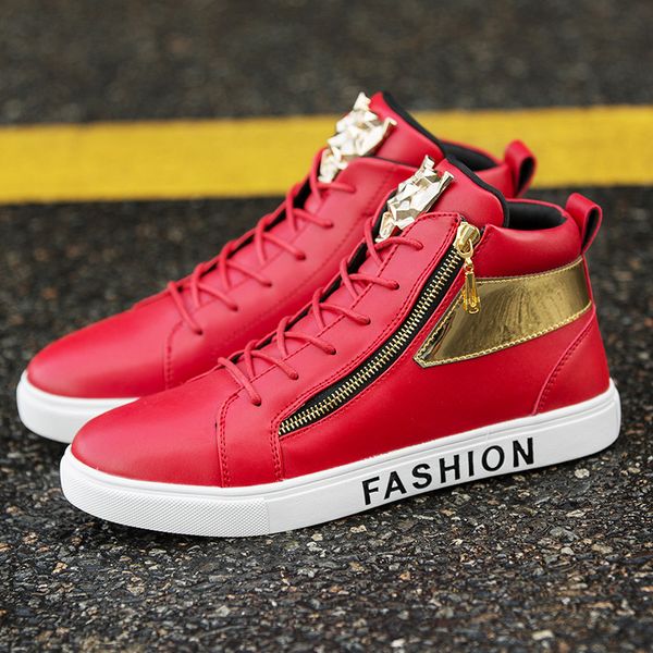 

new fashion red zipper glitter shoes for men autumn winter warmly fur high mens sneakers superstar hip-hop shoes men casual