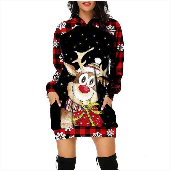 

fashion christmas bag hip pocket womens dresses animal snow print long sleeves roupas femininas, Black;gray