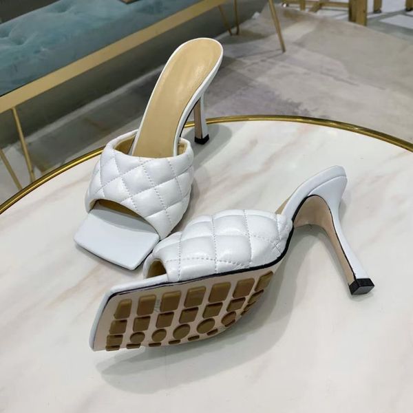 

women designer lido sandals summer leather slide covered stiletto heel ladies black white beach slippers big size shoes with box 280