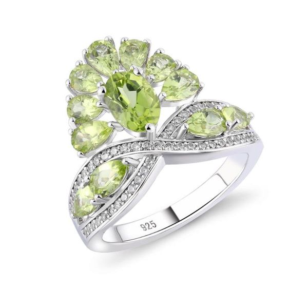 

cluster rings gz zongfa trending natural peridot gemstone 925 sterling silver engagement wedding ring for women, Golden;silver