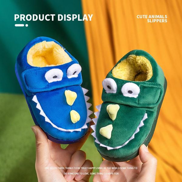 

slipper 1-5 years old winter children' cotton slippers warm non-slip home lovely boys and girls hook loop shoes, Black;grey