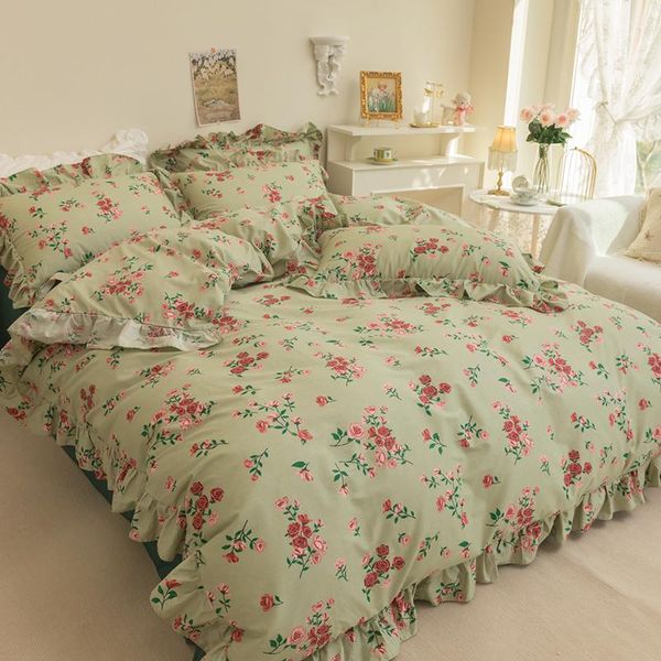 

100% cotton bedding sets  king size bed duvet cover sheets rubber fitted sheet linen set 4pcs