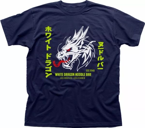 

white dragon noodle bar blade runner 2018 tyrell corp navy t-shirt 9198, White;black