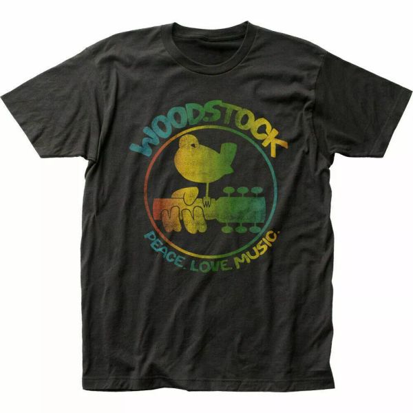 

woodstock colorful logo t shirt mens licensed rock n roll music retro band black, White;black