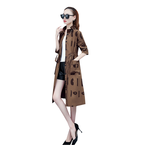

spring autumn trench coat for women tie waist thin duster suncreen windbreaker loose long pleated big pockets overcoat a389 women's coa, Tan;black