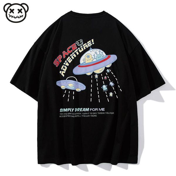 

men's t-shirts simply tees shirts hip hop harajuku men summer planet ufo print short sleeve cotton tshirts casual streetwear, White;black