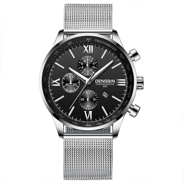 

wristwatches dengqin fashion simple brand men's watches stainless steel strap buckle mens clock quartz analog date wrist reloj hombre, Slivery;brown