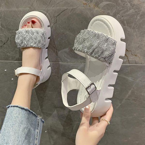 

dress shoes clogs with heel beige heeled sandals 2021 summer buckle womens wedges muffins shoe all-match clear thick black rhinestone