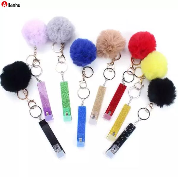 Симпатичные кредитные карты POMPOM BOMPOM Keychains Acrylic Debit Bank C Ard Grabber для длинных банкоматов для ногтей Класс для брелок Clip Clip Nails Key Rings 13 Цветов FWEF