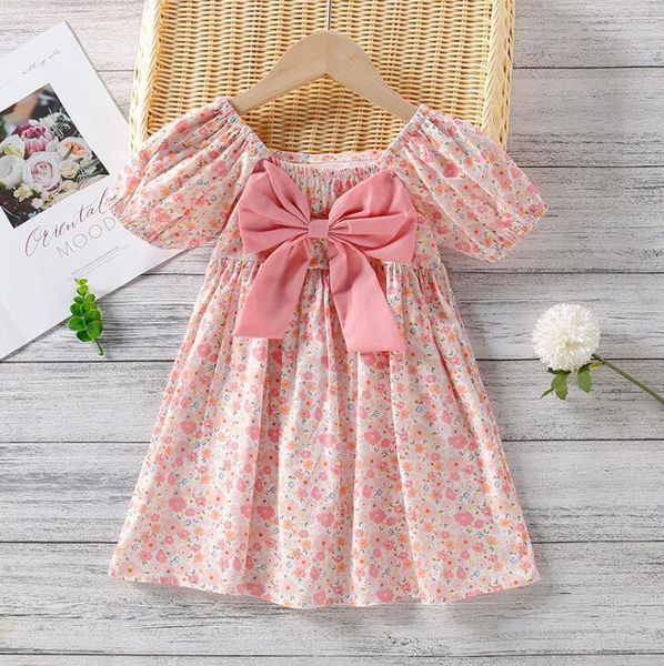 

summer baby girls printed back bow dress, princess kids sweet clothing wholesale 5 pieces/lot girl's dresses, Red;yellow