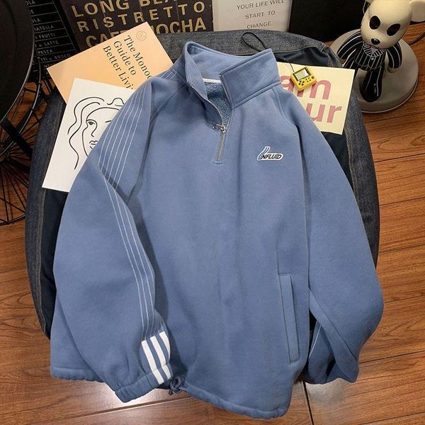 

men's hoodies & sweatshirts zipper high street sweatshirt for men women hong kong style stand-up collar korean trendy lovers oversize c, Black