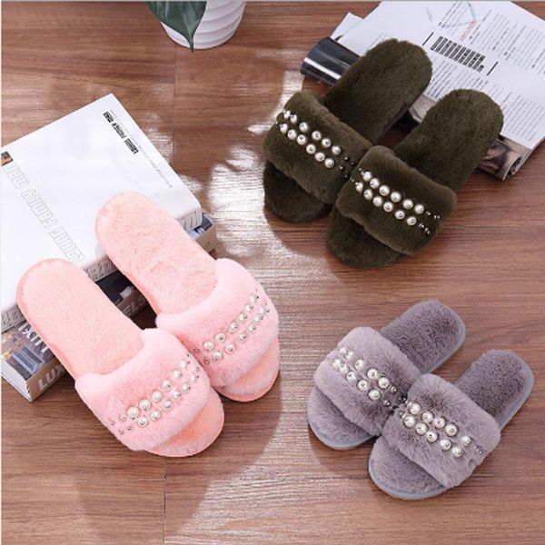 

slippers ladies frizz cotton winter non-slip thick sole thermal wedding, Black