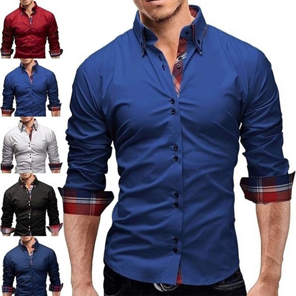 

men's shirt 2020 double collar men's long sleeve shirt, White;black