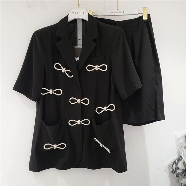 

women's suits & blazers [ewq] autumn suit fashion design rhinestone bow decoration jacket loose casual coats vacation two-piece short s, White;black