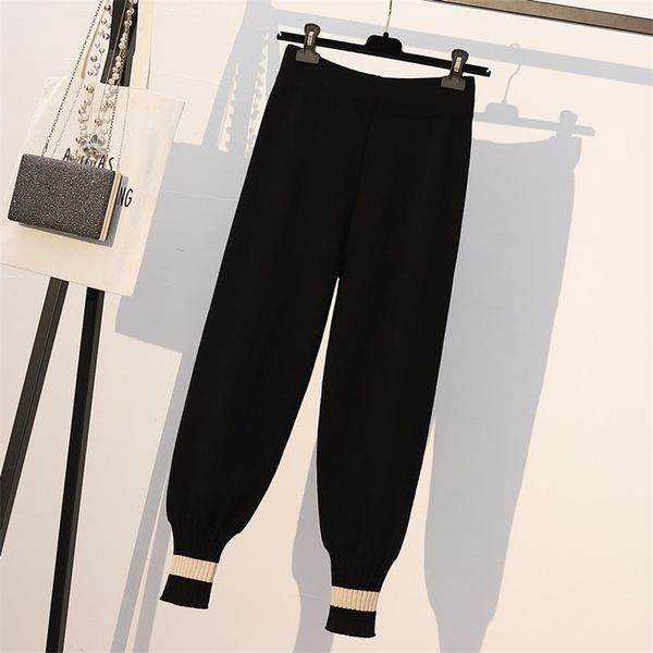 

plus size women's autumn fat sister loose fashion knitted pants thin wide leg hk194 210507, Black;white