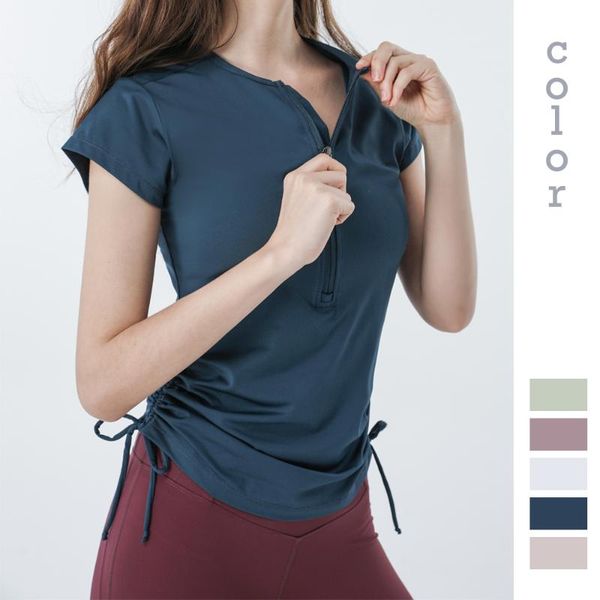 

yoga outfit clothes drawstring short-sleeved t-shirt slim quick-drying running fitness sportswear women