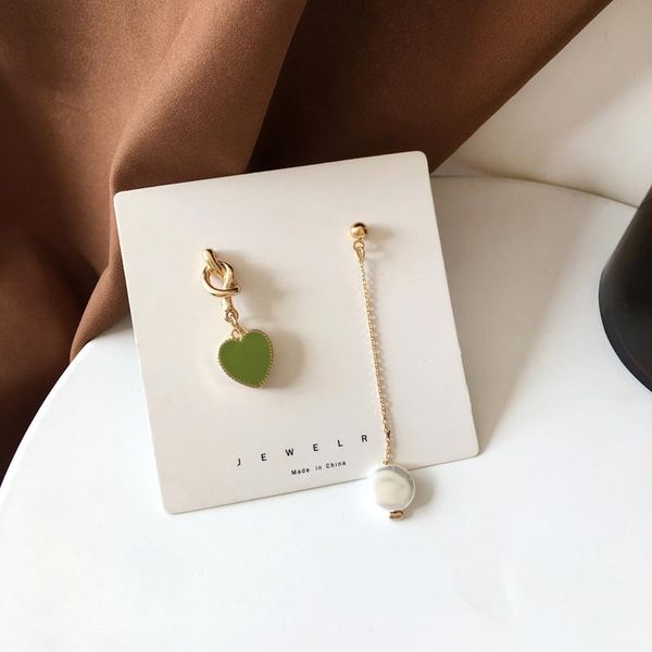 

dangle & chandelier bilandi women jewelry heart earrings sweet korean temperament asymmetrical white blue love drop for girl gifts, Silver