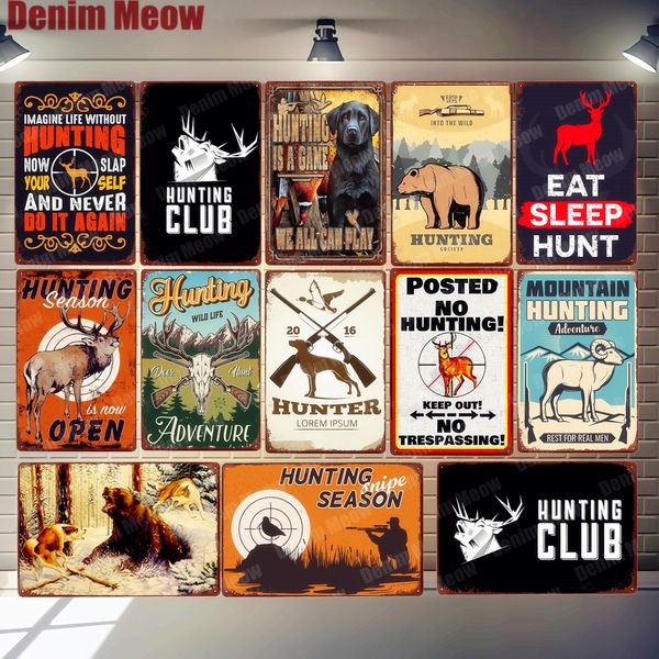 

hunting season plaque vintage metal tin sign bar club garden decoration eat sleep hunt posters deer bear wall art decor n316